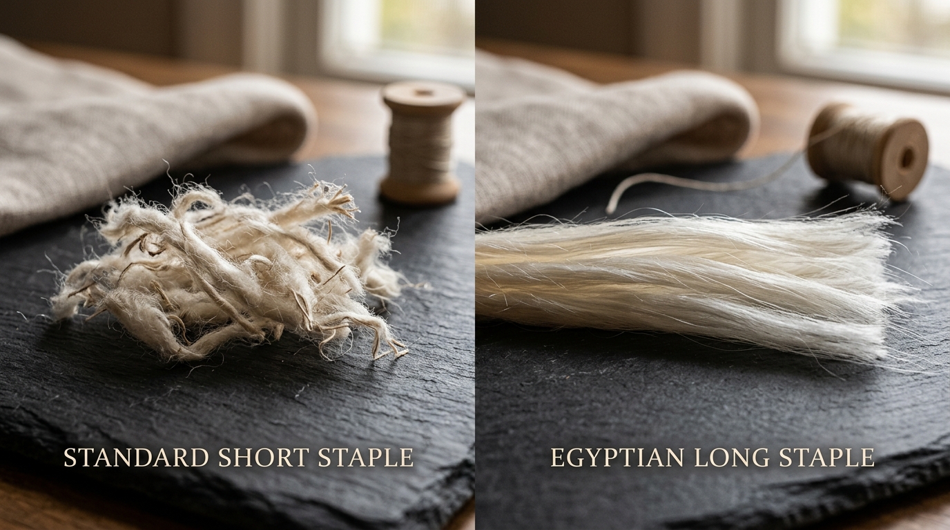 Srovnání délky bavlněných vláken — standardní vs. egyptská