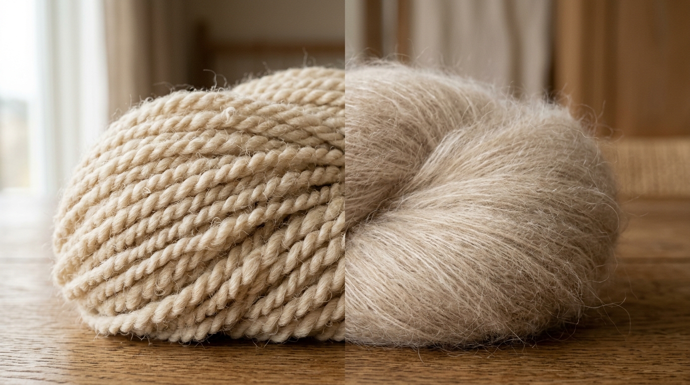 Merino vs. kašmír — detail textury